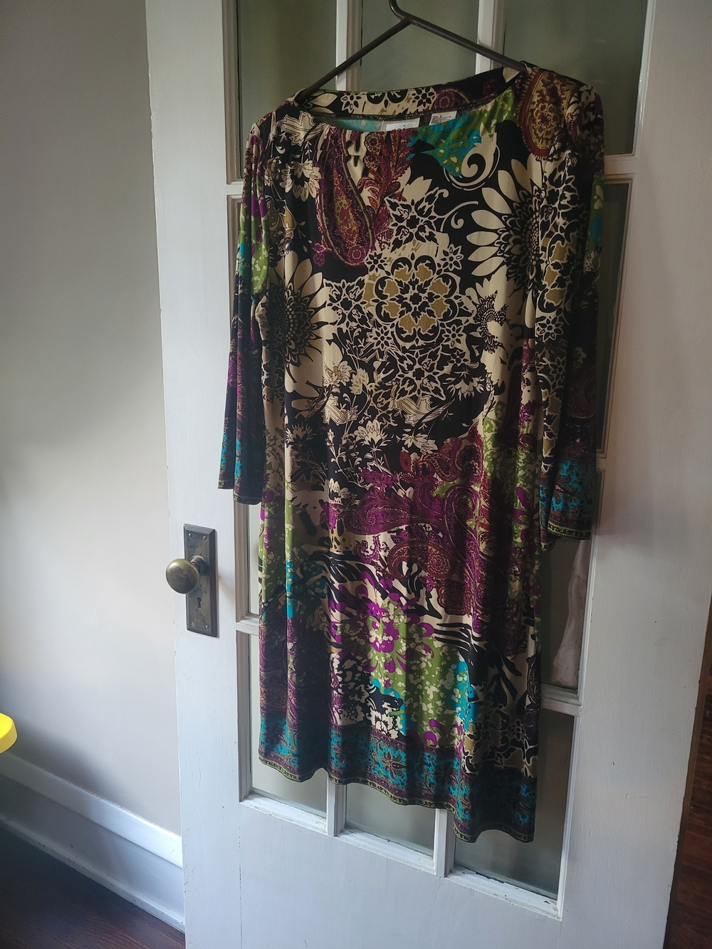 ECI New York Paisley Floral Multicolor Print Pullover Dress Stretch Women's L - Picture 4 of 14